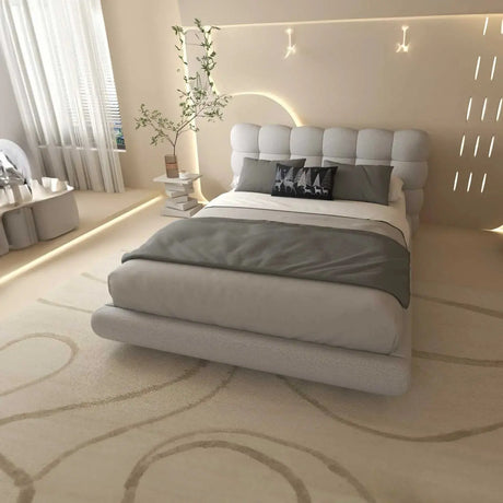 Pat dormitor, tapitat alb cu LED, "floating bed" Cloud 140x200 cm, somiera inclusa WLS
