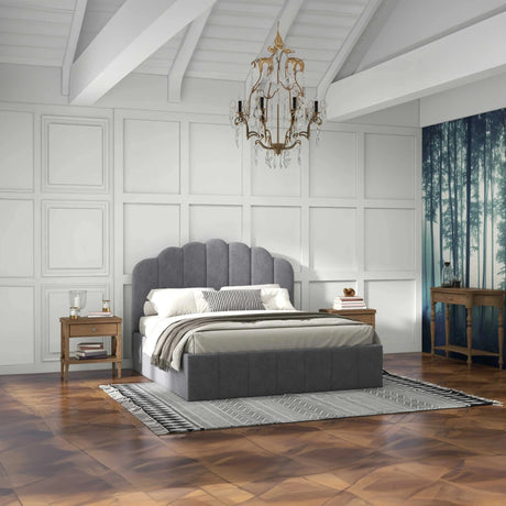 Pat dormitor, tapitat gri, Amira 180x200 cm, somiera rabatabila inclusa, spatiu depozitare WLS