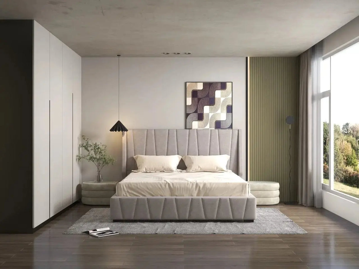 Pat dormitor, tapitat gri, Ibiza 160x200 cm, somiera rabatabila inclusa, spatiu depozitare LFG