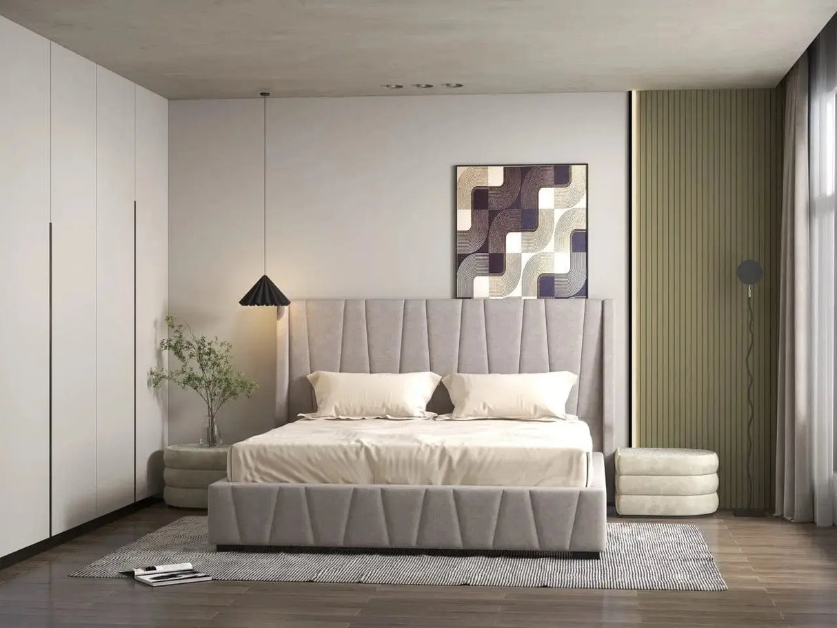 Pat dormitor, tapitat gri, Ibiza 160x200 cm, somiera rabatabila inclusa, spatiu depozitare LFG
